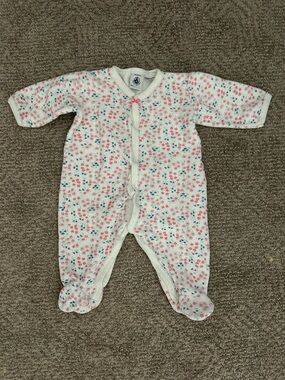 Petit Bateau White Footed One-Piece with Pink & Teal Floral Print